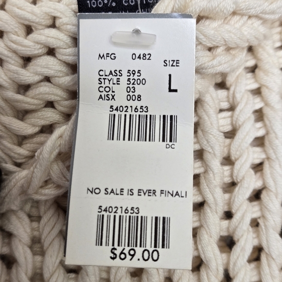 NWT The Limited Chunky Hand Knit 100% Cotton Sleeveless Cream Mock Neck Sweater - Picture 5 of 7